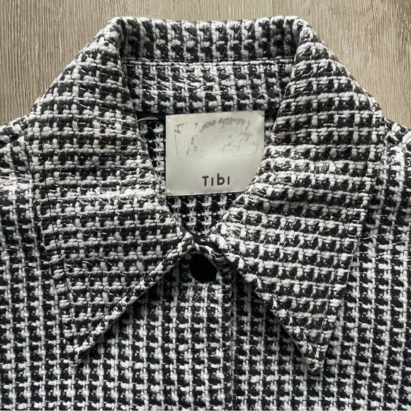 Tibi Woven Houndstooth Black White Coated Jacket Pointed Collar Sample - Picture 5 of 15